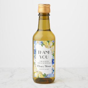 Blue Tile Lemon Bridal Shower Wine Bottle Labs