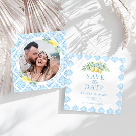 Blue Tiles Lemon Guardar La Invitación De La Foto 