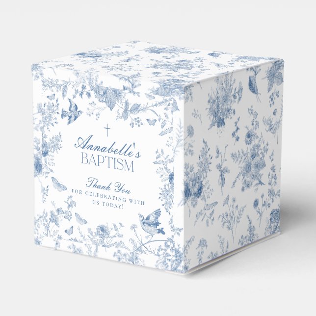 Blue Toile De Jouy Cajas Favoritas Del Bautismo Fl (Reverso Costado)