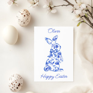 Blue Toile De Jouy Feliz Tarjeta De Saludo De Pasc