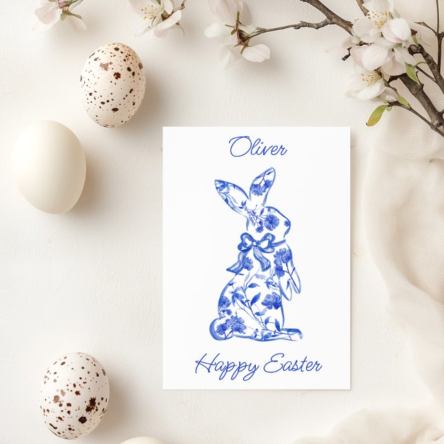 Blue Toile De Jouy Feliz Tarjeta De Saludo De Pasc (Subido por el creador)