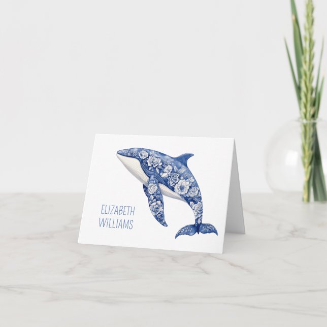 Blue Toile Floral Beach Dolphin Personalizado (Anverso)