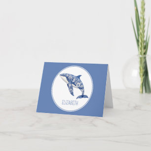 Blue Toile Floral Beach Dolphin Personalizado