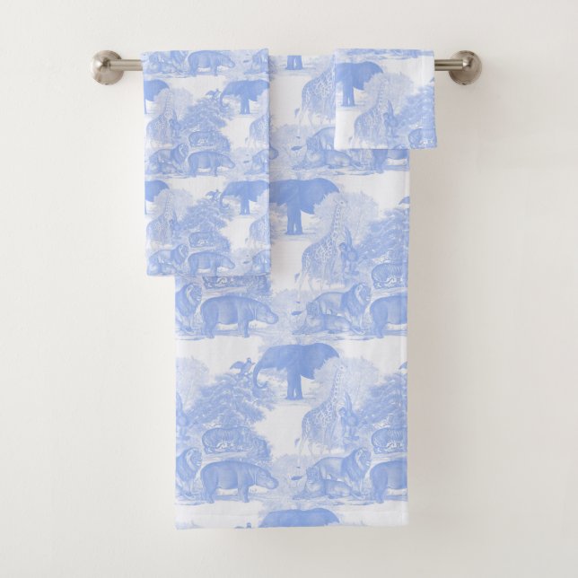 Blue Toile Jungle Animals Safari Chinoiserie Boy (In situ)