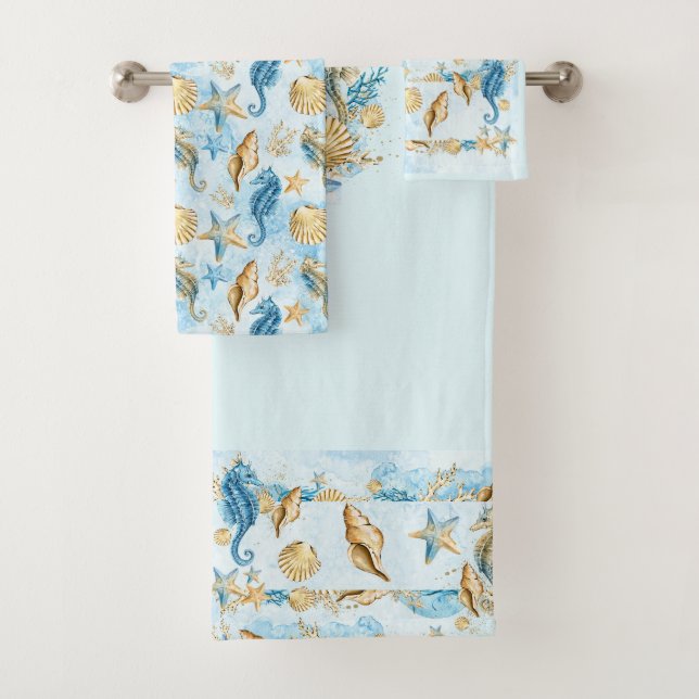 Blue Towel Set conchas de mar (In situ)