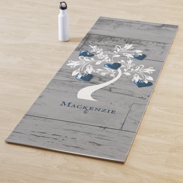 Blue Tree of Hearts Personalized Yoga Mat (In situ)