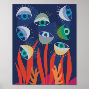 Blue trendy ojos de agua abstractos ojos de arte o