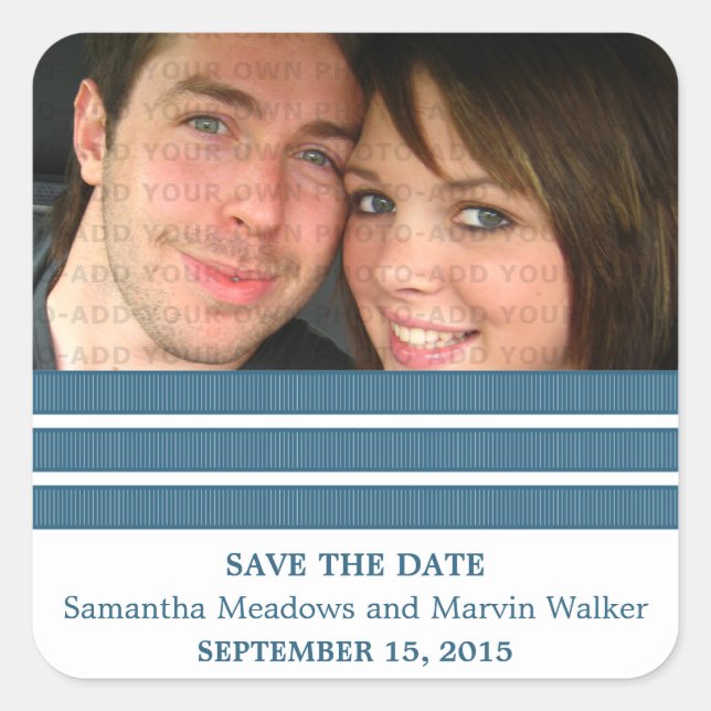 Blue Triple Stripe Save the Date Pegatinas (Anverso)