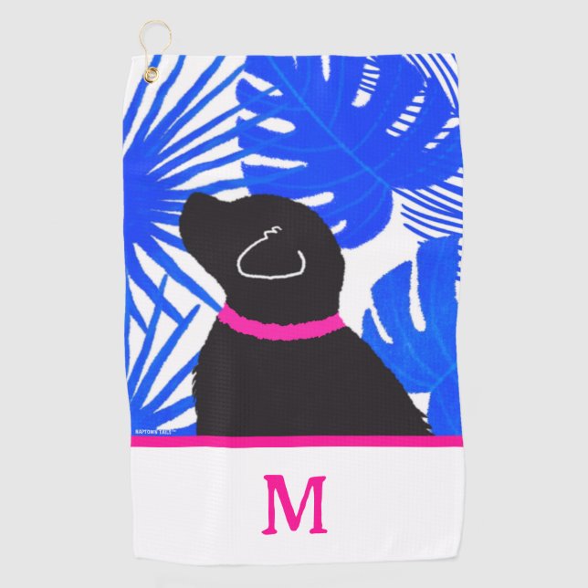 Blue Tropical Island Black Dog Toalla de Golf (Anverso)