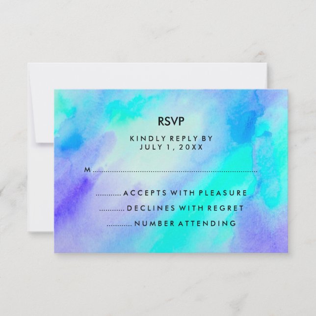 Blue Turquoise Watercolor Look Bat Mitzvah RSVP (Anverso)