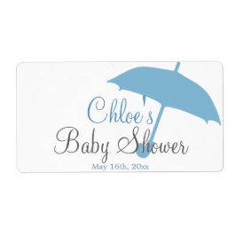 Blue Umbrella Baby Shower Etiquetas de botellas de