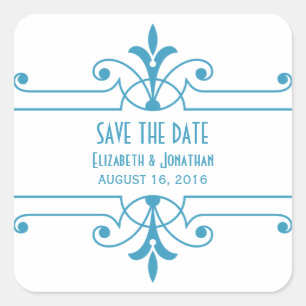 Blue v2 Fancy Ornamental Save the Date Pegatinas