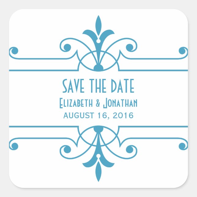 Blue v2 Fancy Ornamental Save the Date Pegatinas (Anverso)