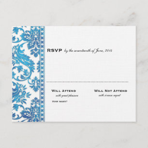 Blue Vintage Damask Lace Wedding RSVP