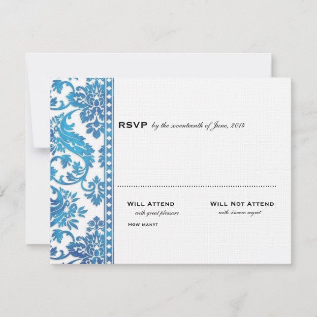 Blue Vintage Damask Lace Wedding RSVP (Anverso)