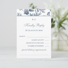 Blue Vintage Floral French Christian Wedding RSVP 