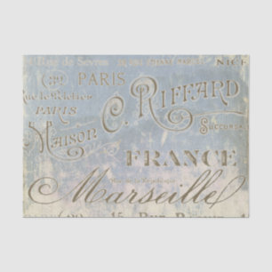 Blue Vintage French City Names Papel de Tejido de