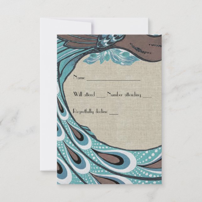 Blue Vintage Peacock Brown Linen rsvp (Anverso)