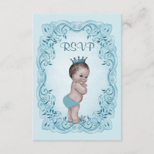Blue Vintage Prince Baby Shower Rsvp