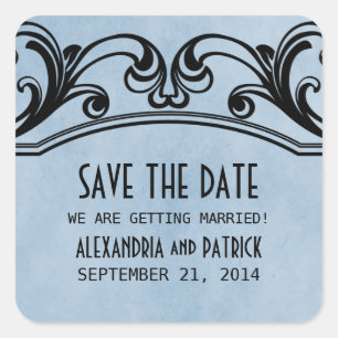 Blue Vintage Swirls Save the Date Pegatinas