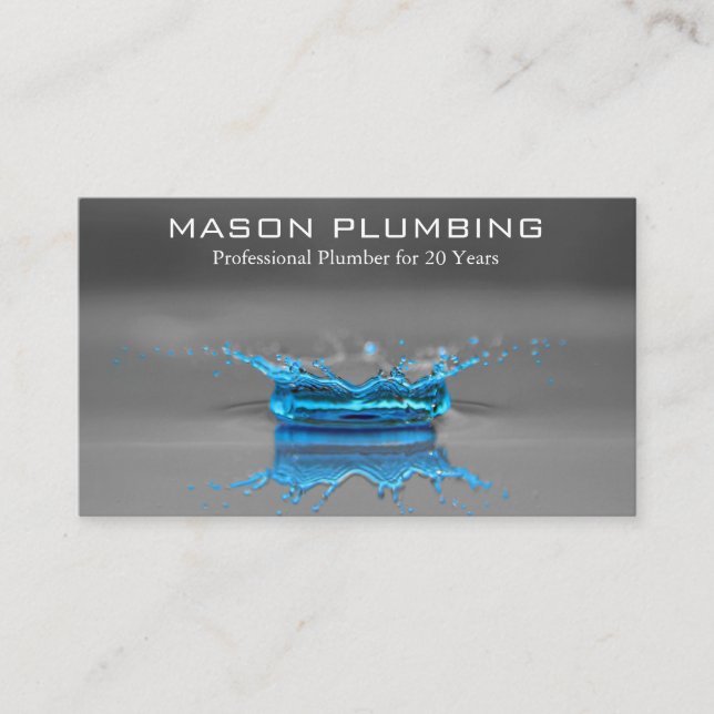 Blue Water Drop Splash - Plumbing - Tarjeta de vis (Anverso)