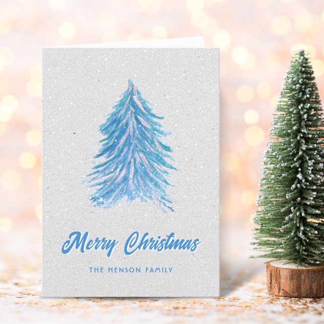 Blue Watercolor Árbol de Navidad Simple Merry (Subido por el creador)