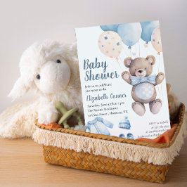 Blue Watercolor Baby Bear Boy Invitación a la duch