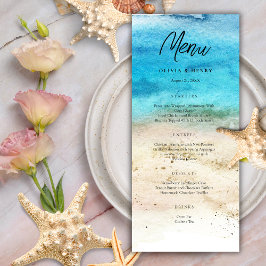 Blue Watercolor Beach Wedding Menu