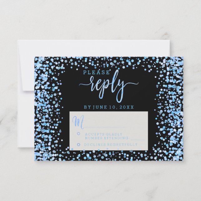 Blue Watercolor Confetti Dots Boda Responder RSVP (Anverso)