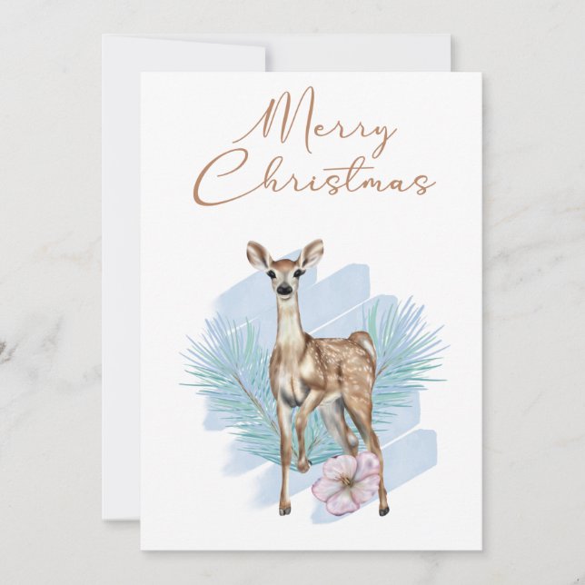 Blue Watercolor Deer Pine Deja Tarjeta de Vacacion (Anverso)