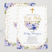 Blue Watercolor First Holy Communition Invitación