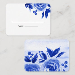 Blue Watercolor Floral Boda Mesa Plaza Tarjetas