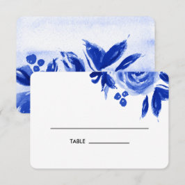 Blue Watercolor Floral Boda Mesa Plaza Tarjetas