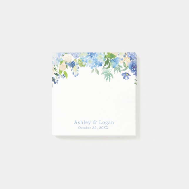 Blue Watercolor Floral hidrangea Bodas Notas (Anverso)