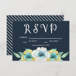 Blue Watercolor Floral Wedding RSVP