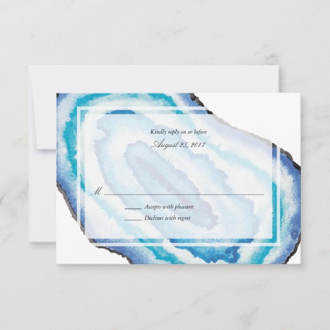 Blue Watercolor Geodes Wedding RSVP (Anverso)