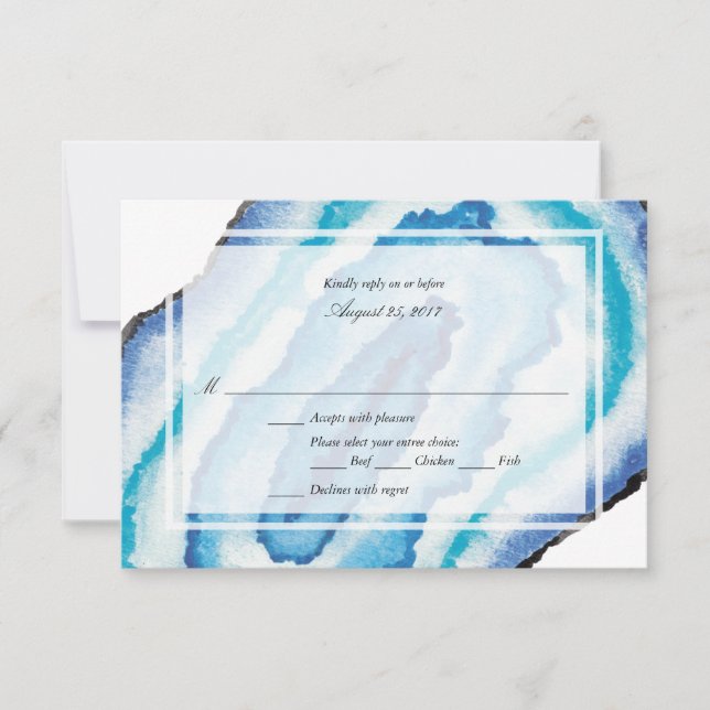 Blue Watercolor Geodes Wedding RSVP (Anverso)