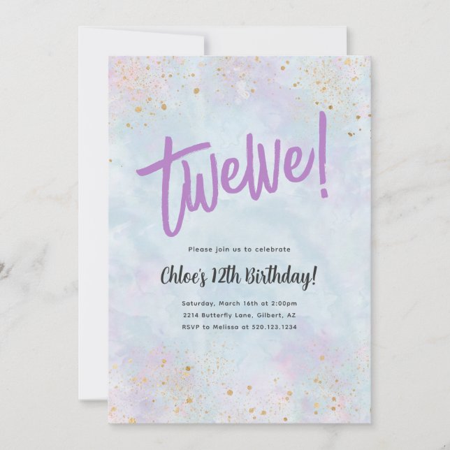 Blue Watercolor Gold Birthday Cualquier Invitación (Anverso)