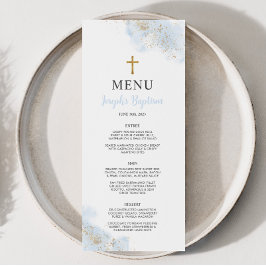 Blue Watercolor Gold Boys Christening Baptism Menu