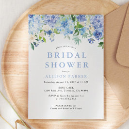 Blue Watercolor hidrangea Bridal Shower Invitación
