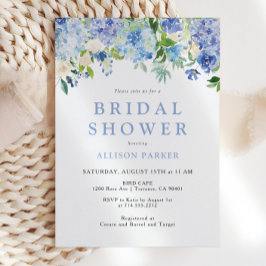 Blue Watercolor hidrangea Bridal Shower Invitación