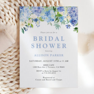 Blue Watercolor hidrangea Bridal Shower Invitación