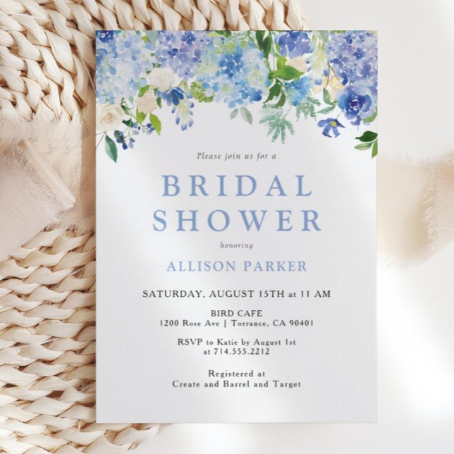Blue Watercolor hidrangea Bridal Shower Invitación (Subido por el creador)