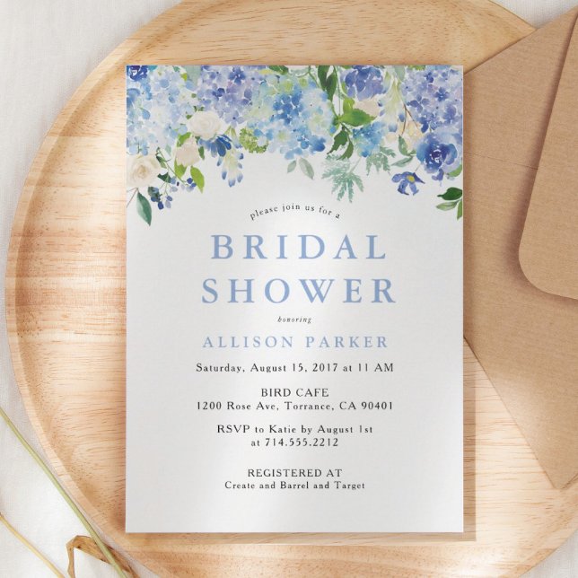 Blue Watercolor hidrangea Bridal Shower Invitación (Subido por el creador)
