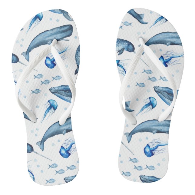 Blue Watercolor Marine Animals | Chanclas (Plantilla)