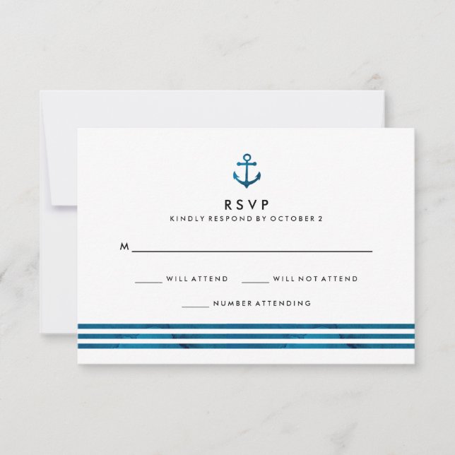 Blue Watercolor Nautical Wedding RSVP (Anverso)