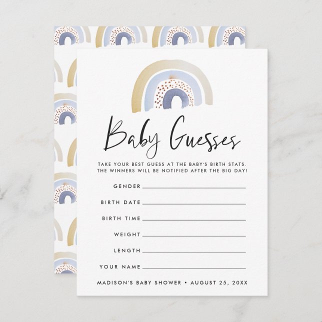 Blue Watercolor Rainbow Baby Shower Guidance Game (Anverso / Reverso)