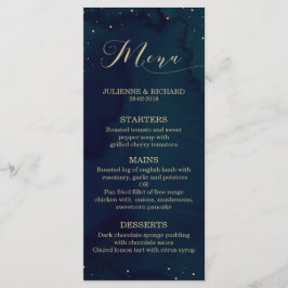 Blue Watercolor Snowy Night Winter Wedding Menu