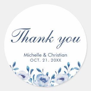 Blue Watercolor Wedding Favor Gracias Pegatina