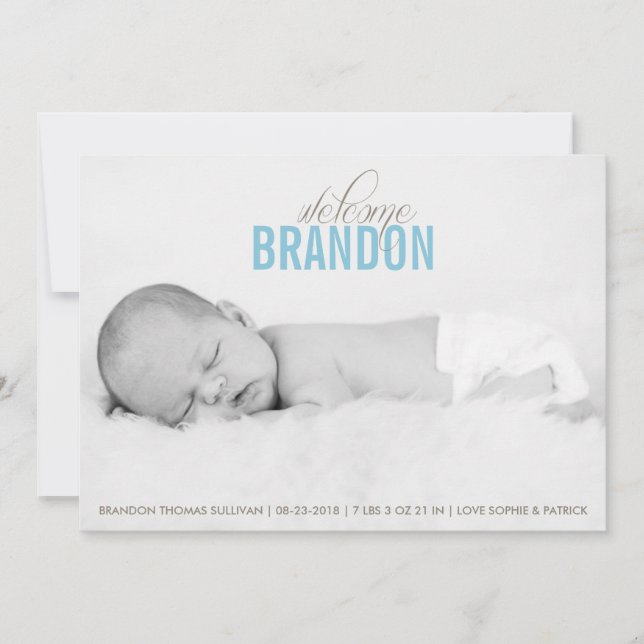 Blue Welcome Baby Photo Baby Anuncio de nacimiento (Anverso)